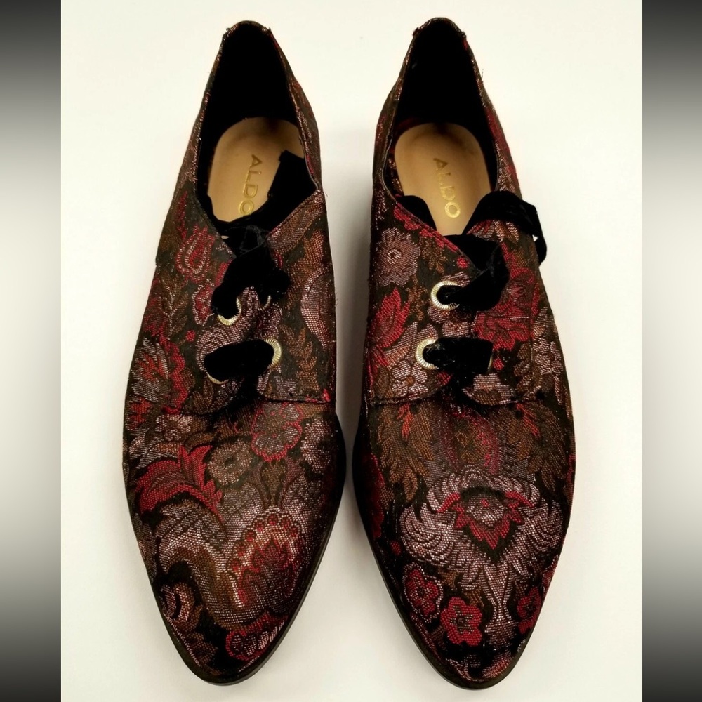Aldo Women's Floral Lace-Up Shoes - Red and Black Embroidered - Picture 2 of 6